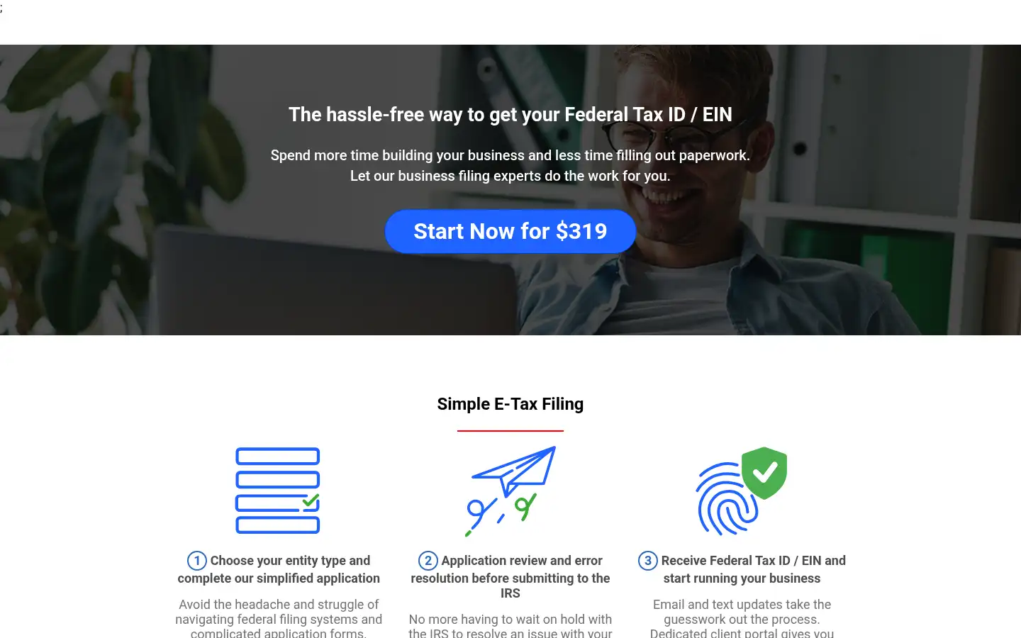 Screenshot of ein.simpleetaxfiling.com
