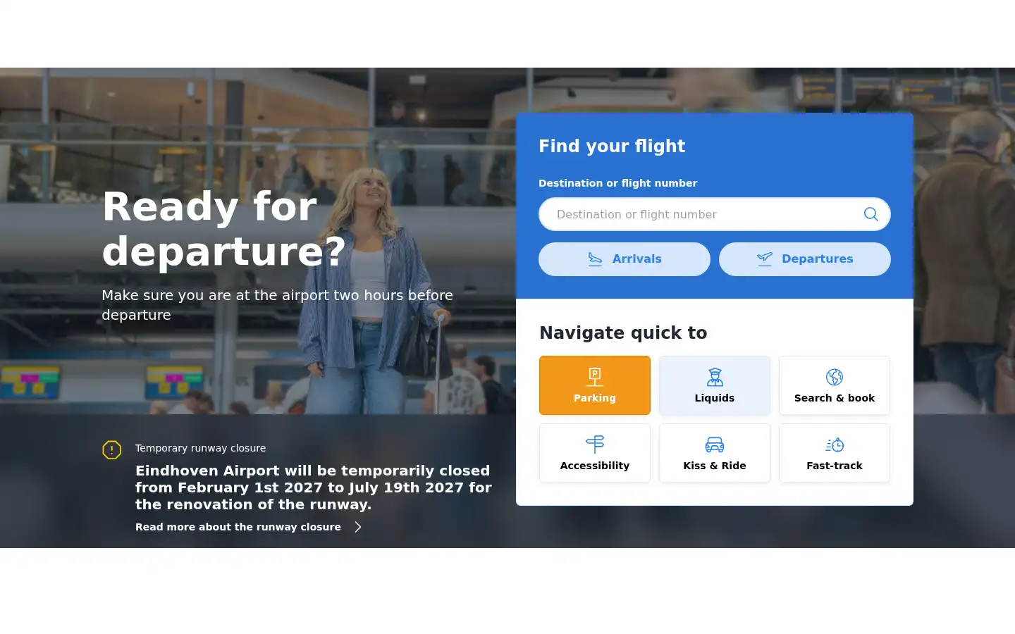 Screenshot of eindhovenairport.nl