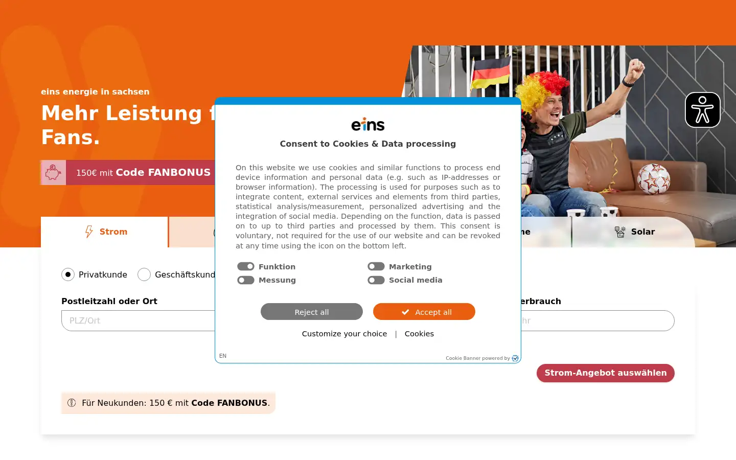 Screenshot of eins.de