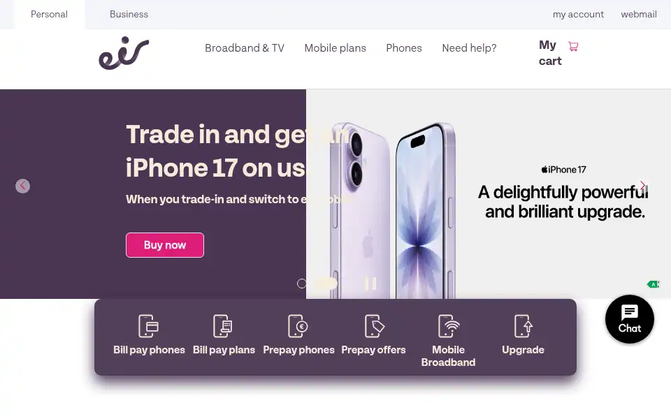 Screenshot of eirmobile.ie