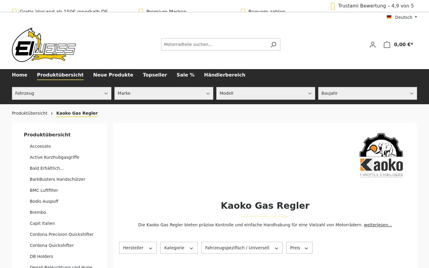 Screenshot of eiweiss-raceparts.de