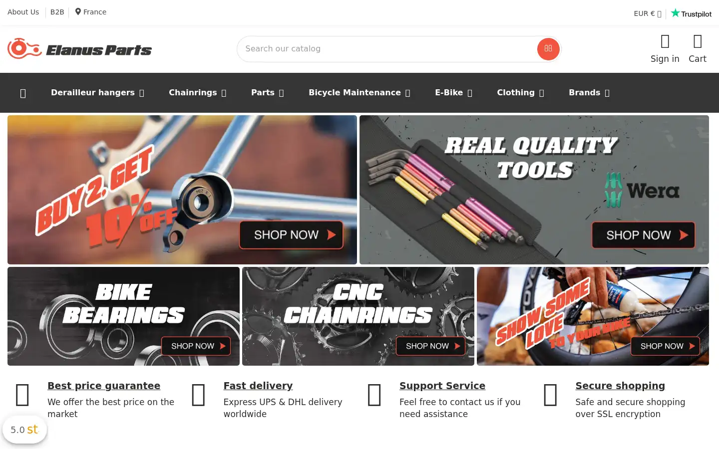 Screenshot of elanusparts.com
