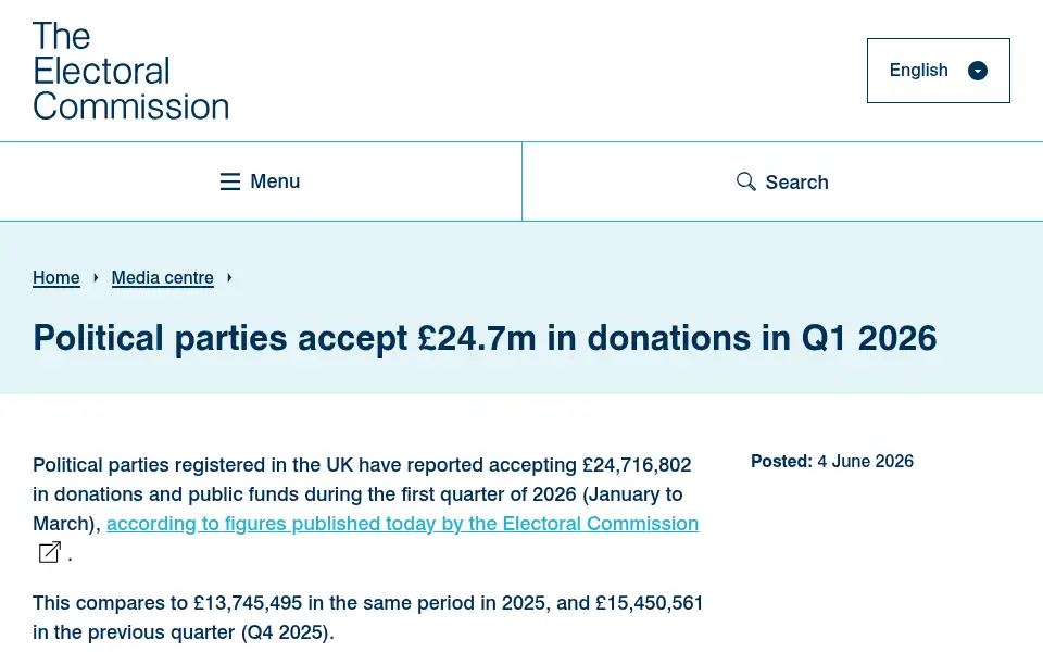 Screenshot of electoralcommission.org.uk