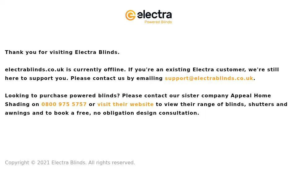 Screenshot of electrablinds.co.uk