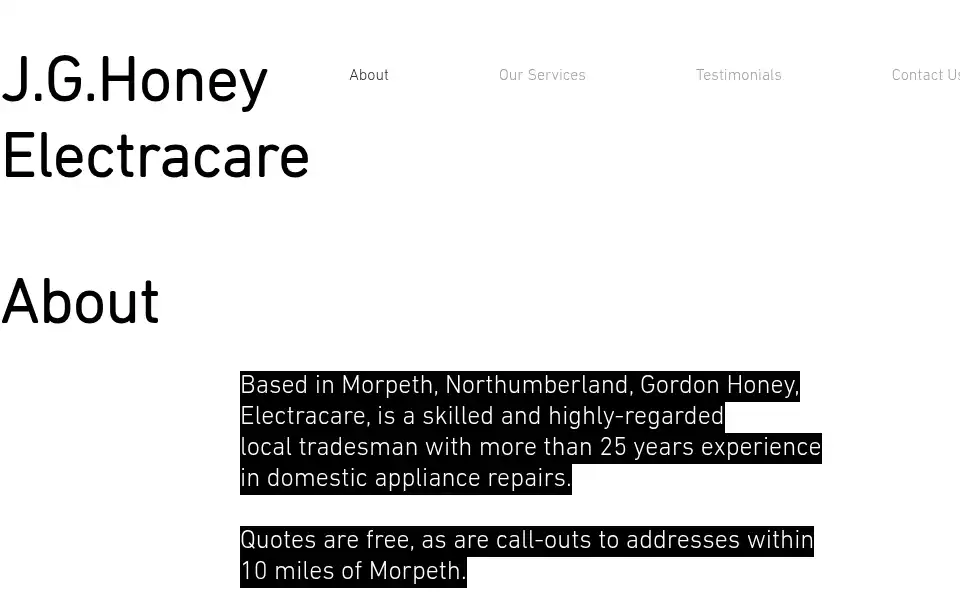 Screenshot of electracaremorpeth.co.uk