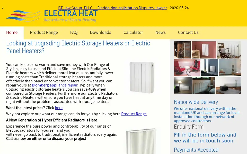 Screenshot of electraheat.co.uk