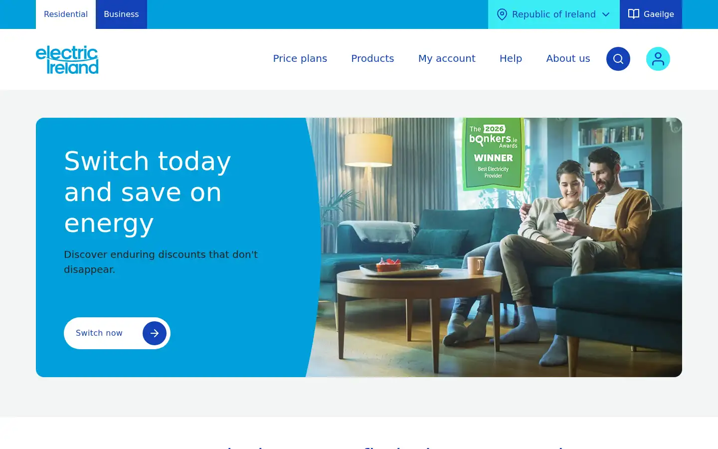 Screenshot of electricireland.ie