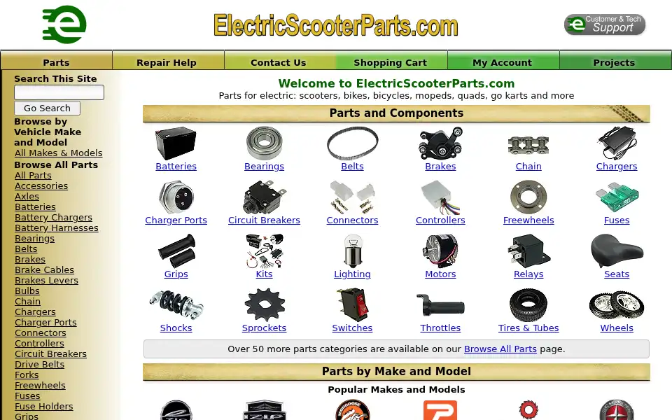 Screenshot of electricscooterparts.com