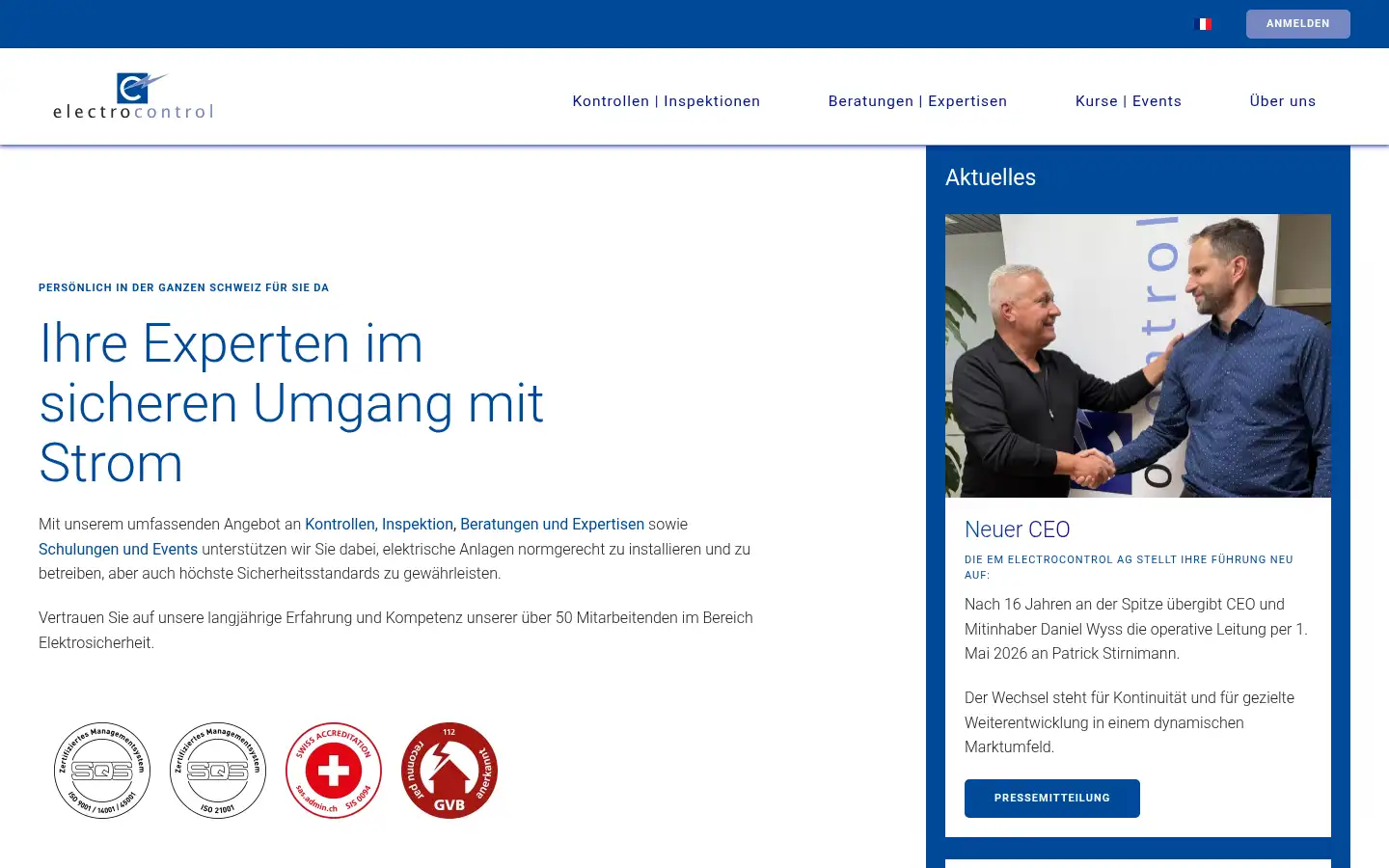 Screenshot of electrocontrol.ch