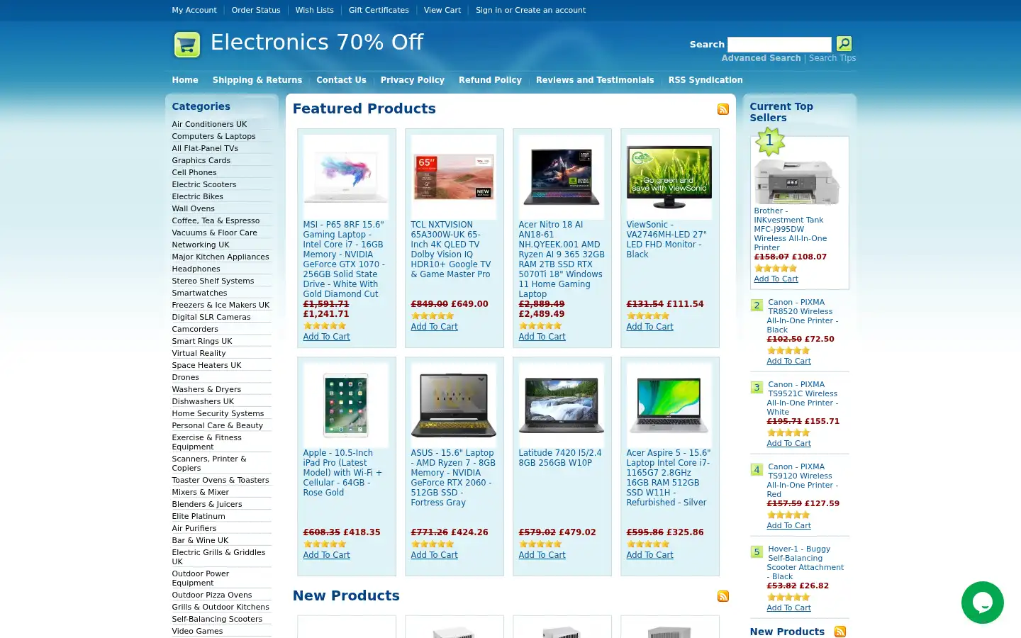Screenshot of electronics70off.co.uk