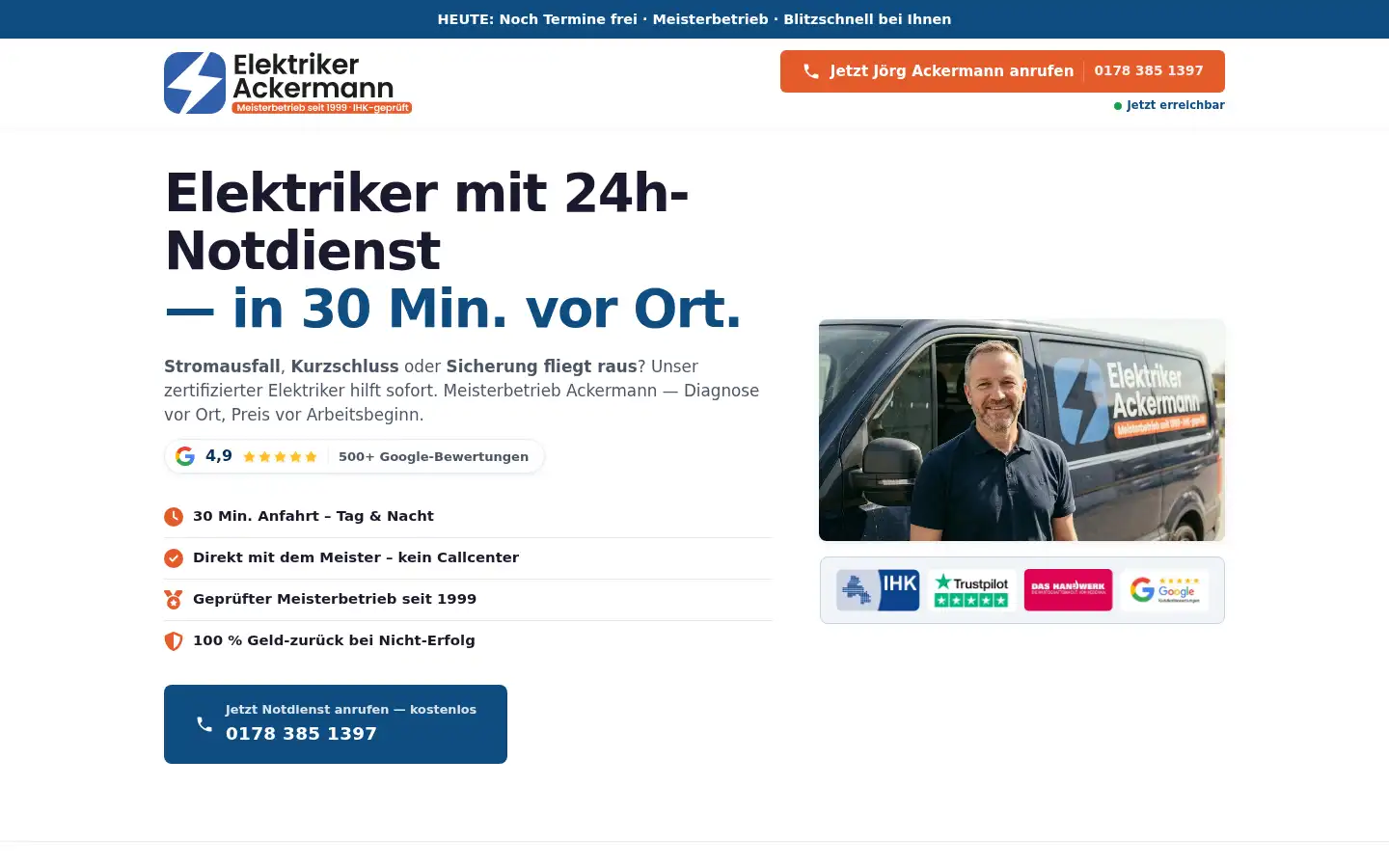 Screenshot of elektriker-ackermann.de