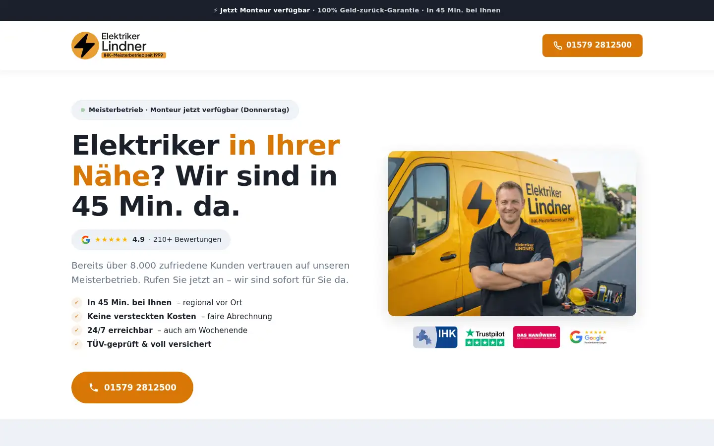 Screenshot of elektriker-lindner.de