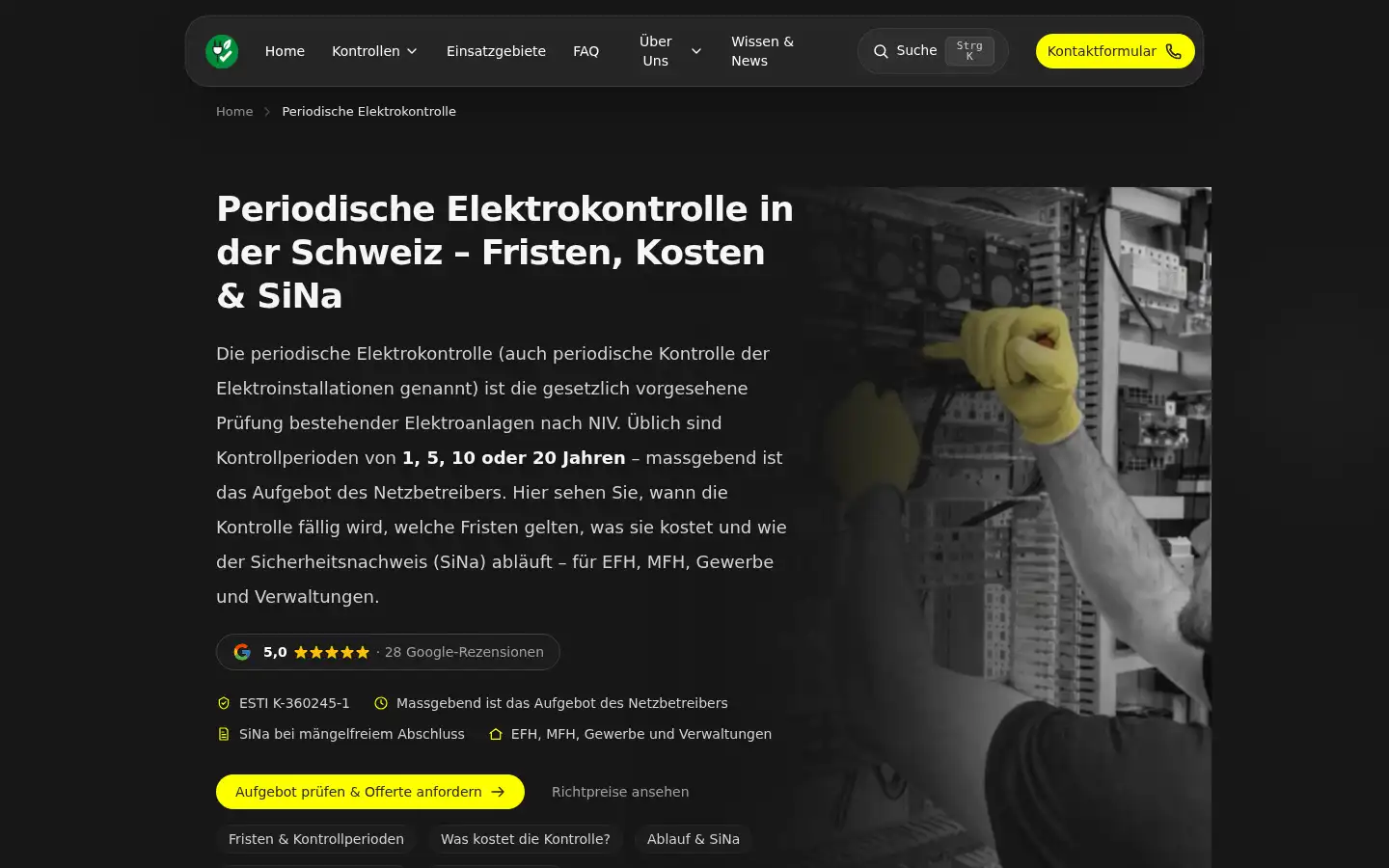 Screenshot of elektrokontrollenplus.ch