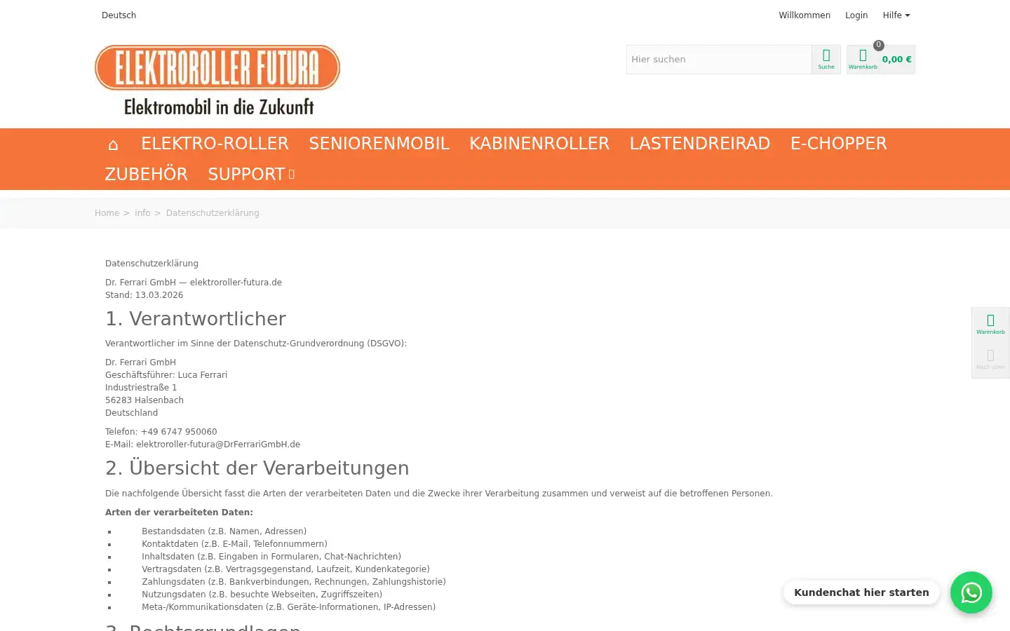 Screenshot of elektroroller-futura.de