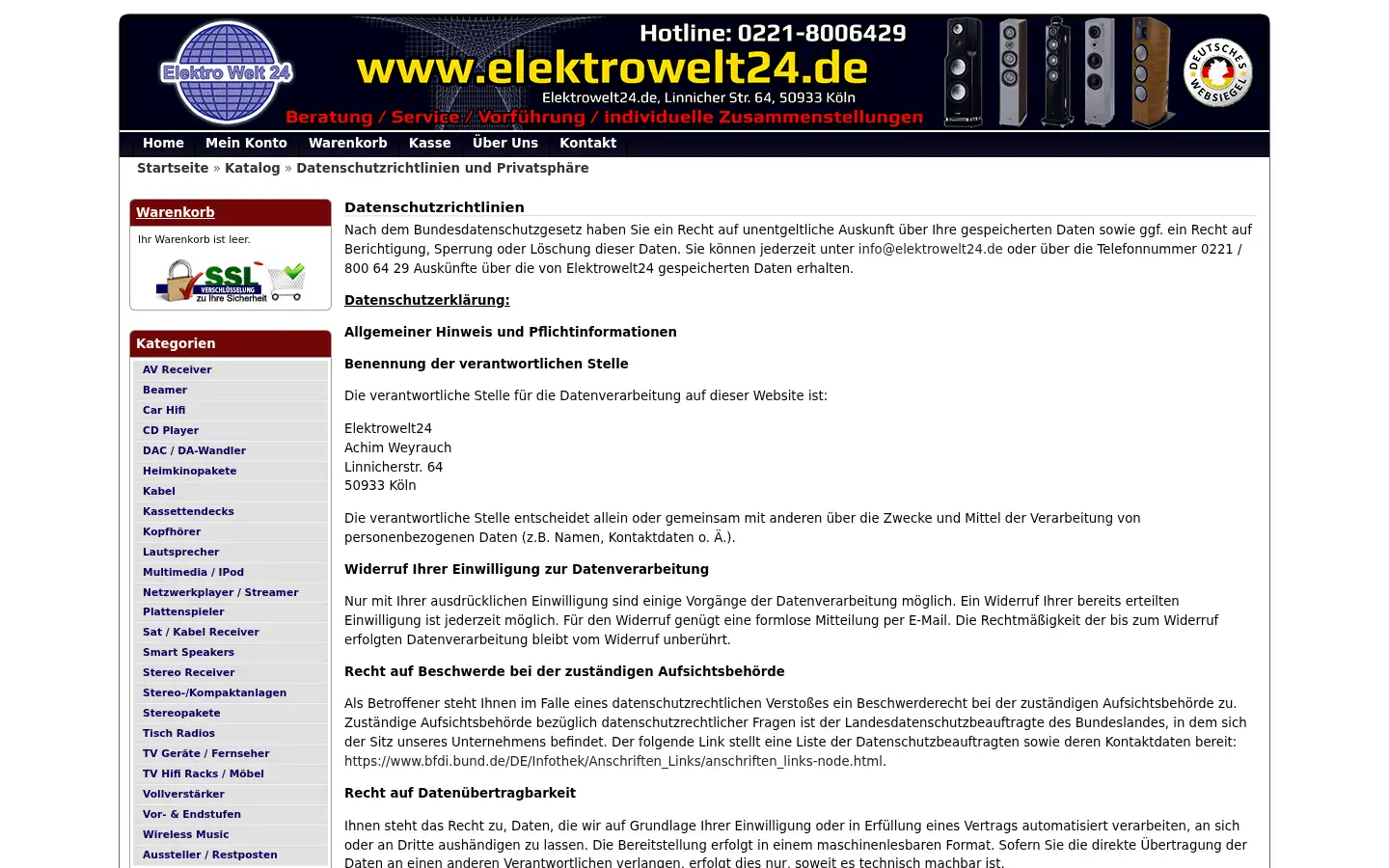Screenshot of elektrowelt24.eu