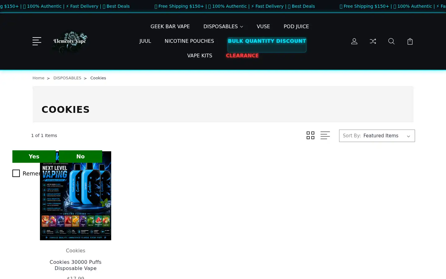 Screenshot of elementsvape.com