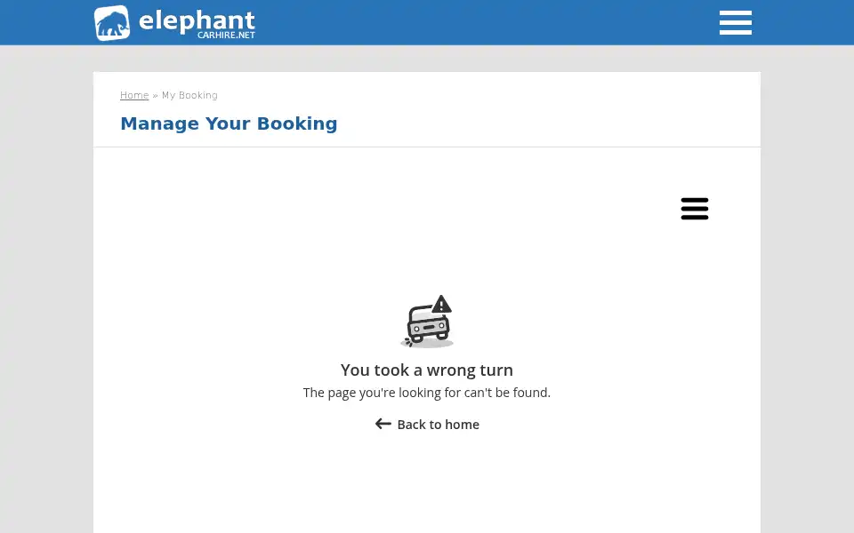 Screenshot of elephantcarhire.net