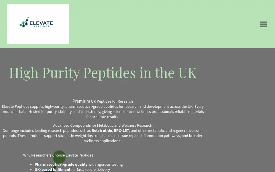 Screenshot of elevatepeptides.co.uk