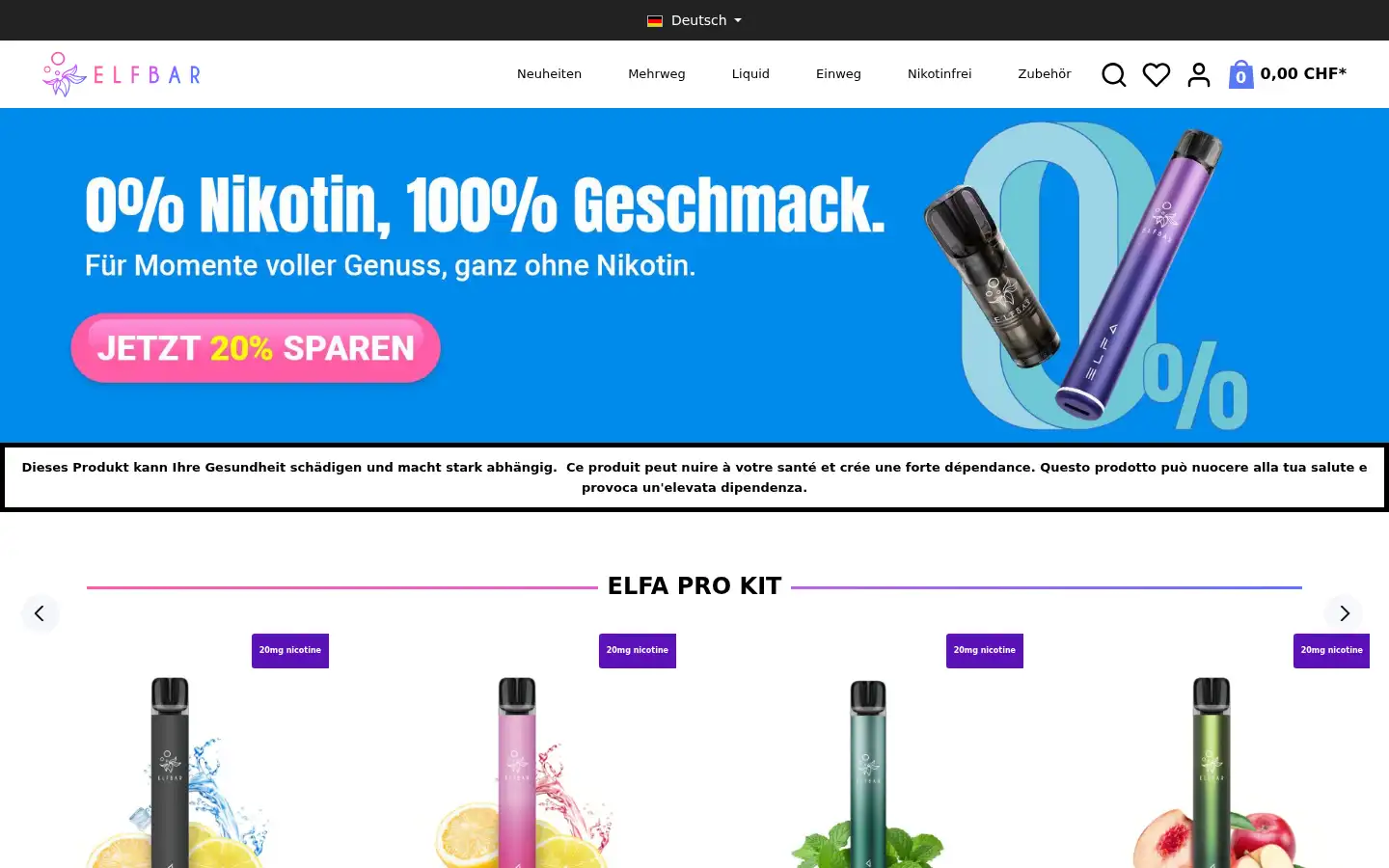 Screenshot of elfbar.ch