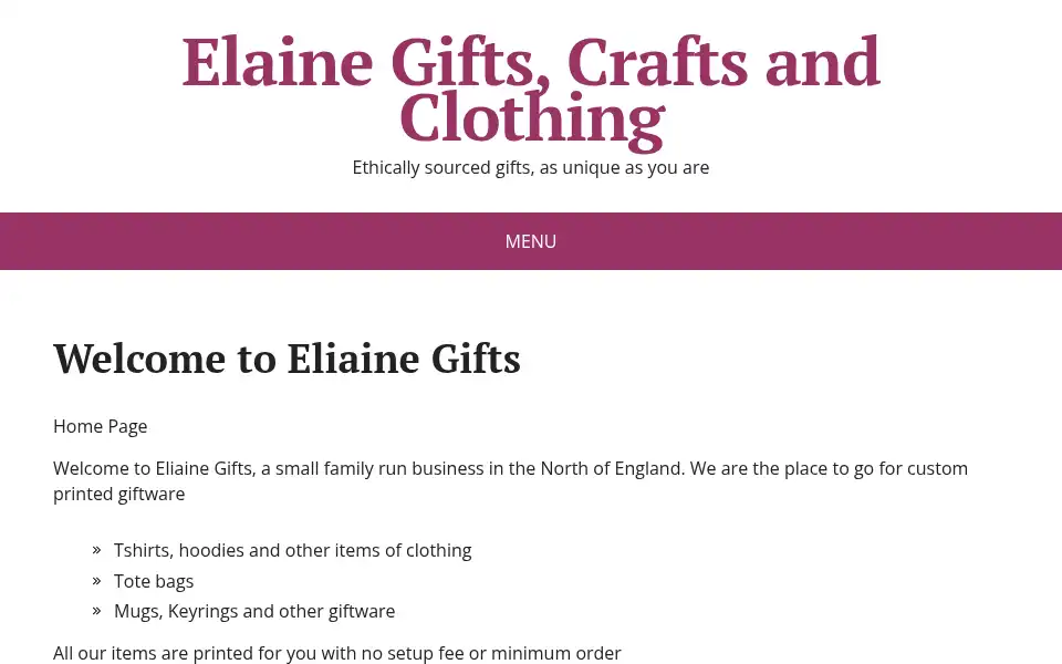 Screenshot of eliaine.co.uk