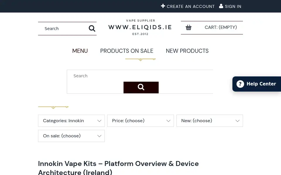 Screenshot of eliquids.ie