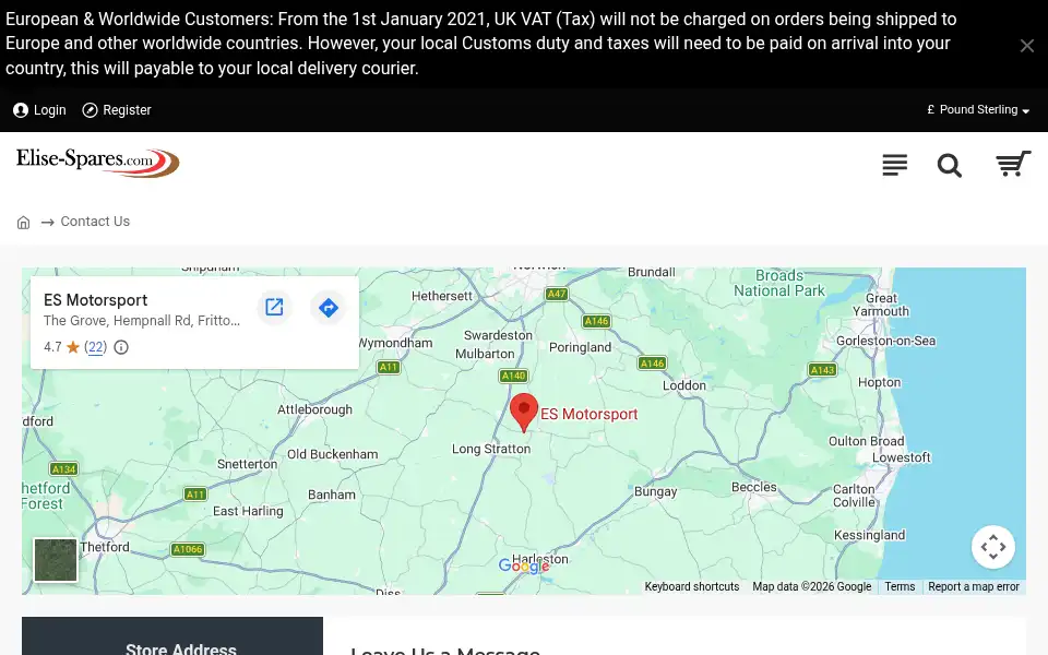 Screenshot of elise-spares.com