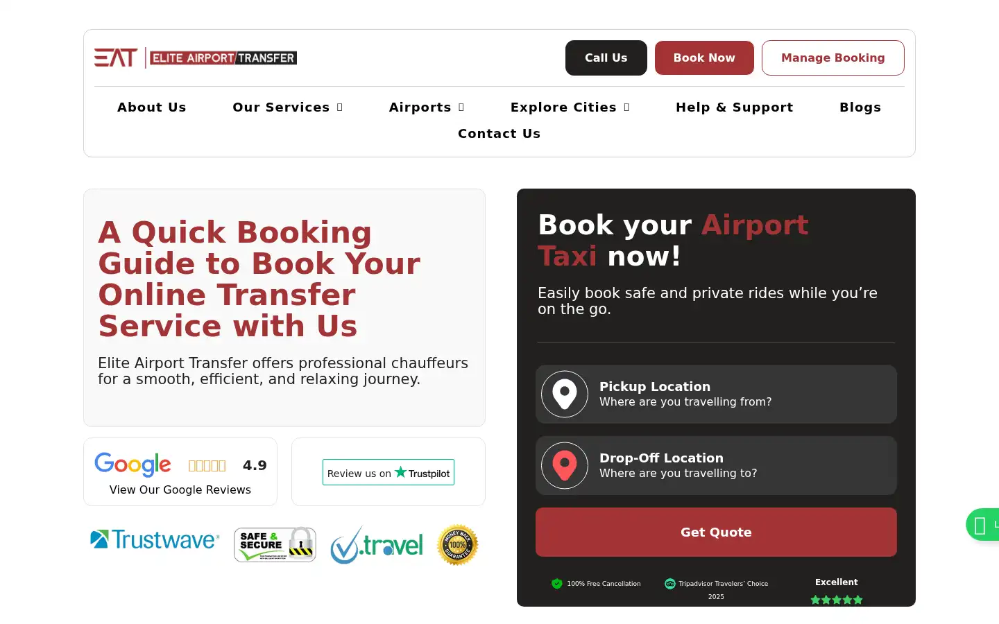 Screenshot of eliteairporttransfer.co.uk
