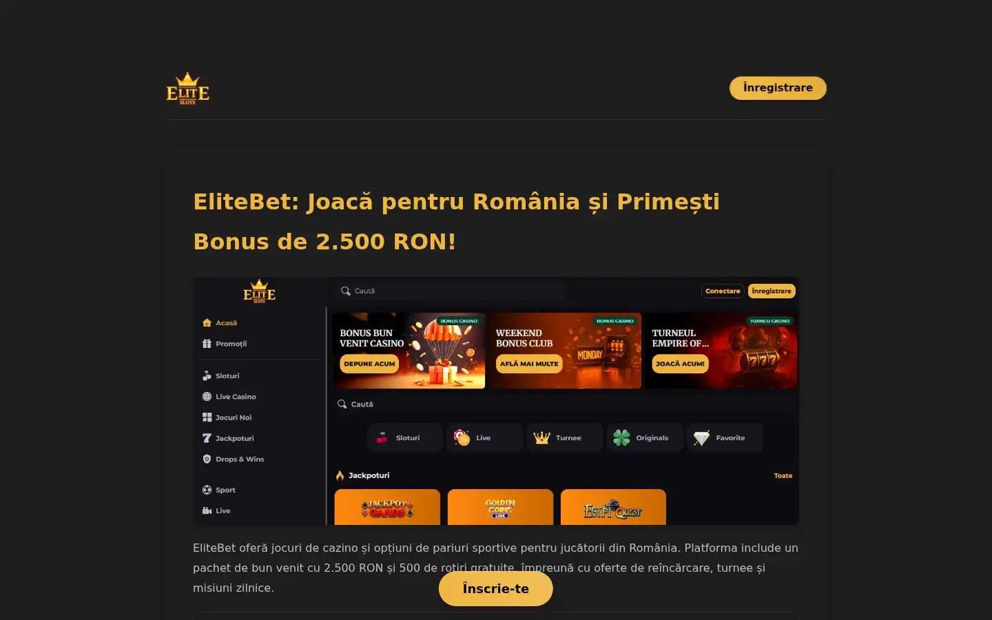 Screenshot of elitebet.com.ro