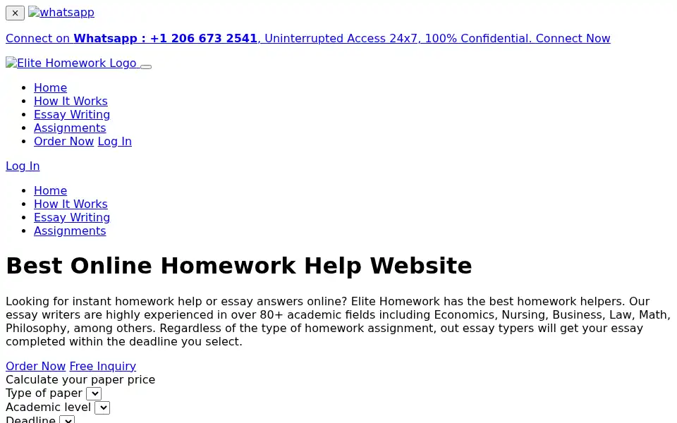 Screenshot of elitehomework.com