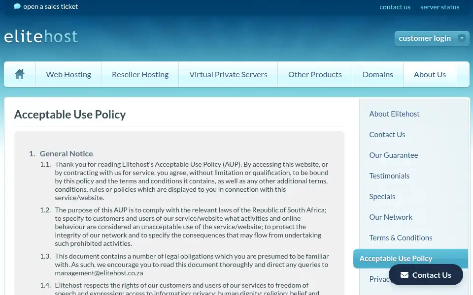 Screenshot of elitehost.co.za