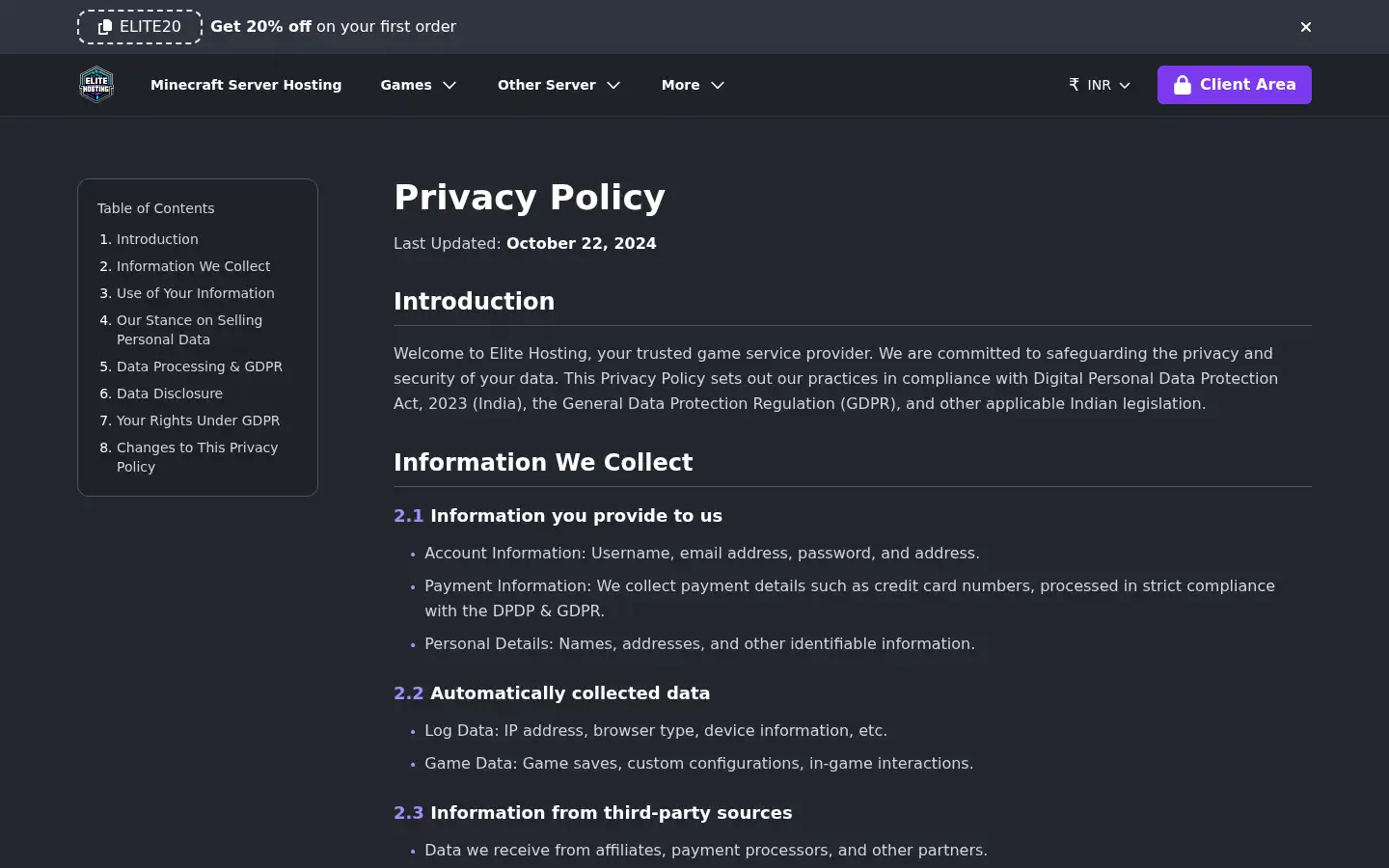 Screenshot of elitehosting.tech