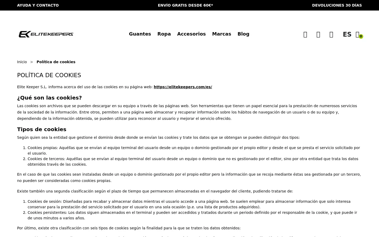 Screenshot of elitekeepershop.com