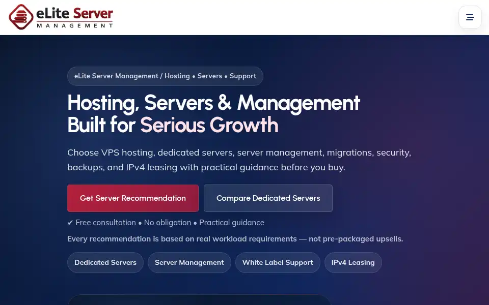Screenshot of eliteservermanagement.com