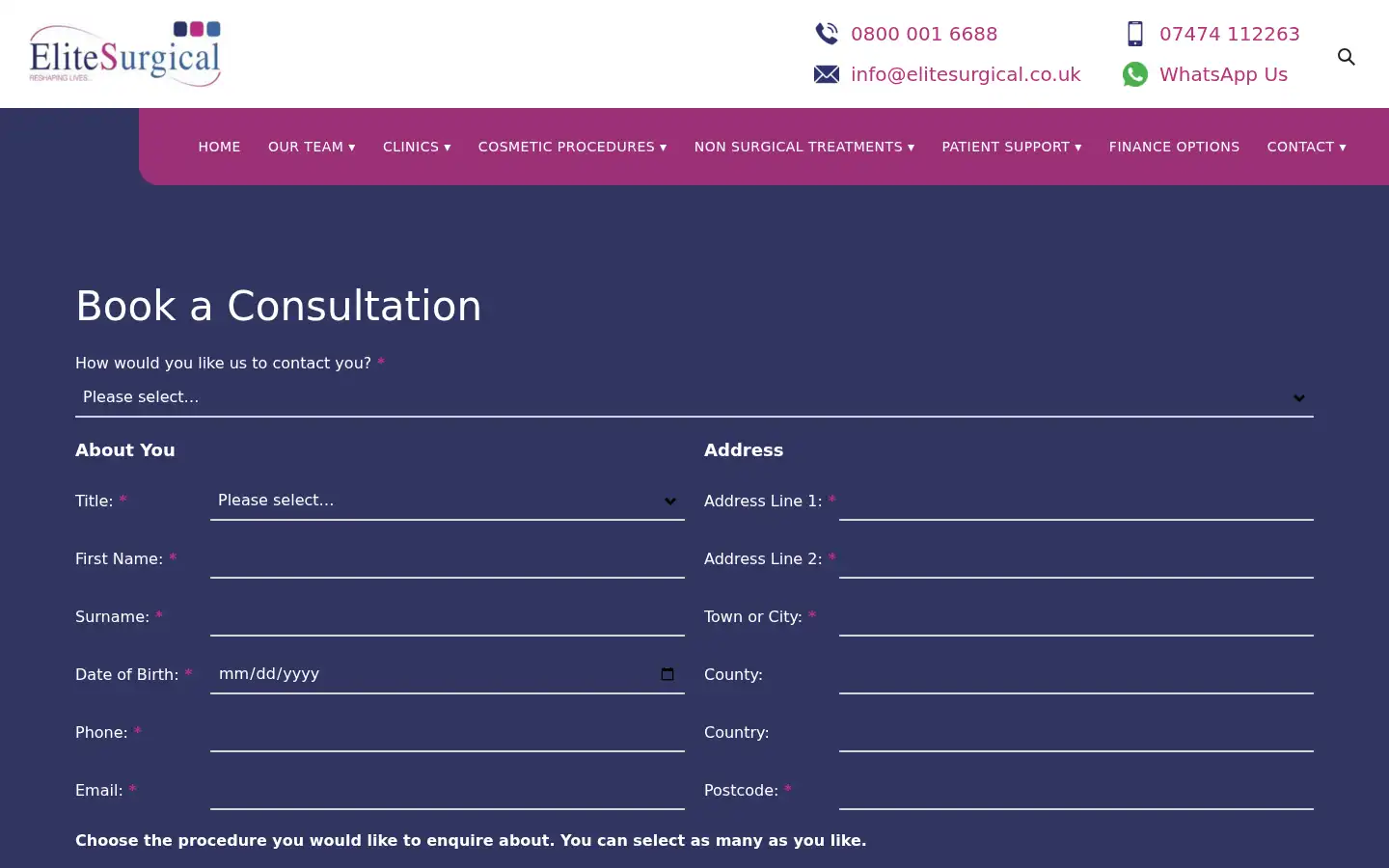 Screenshot of elitesurgical.co.uk