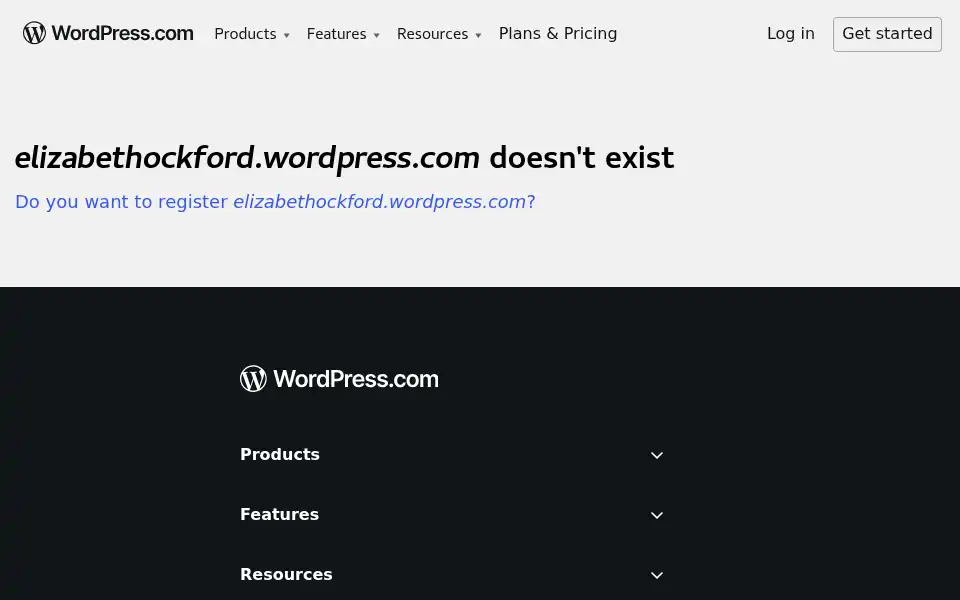 Screenshot of elizabethockford.com