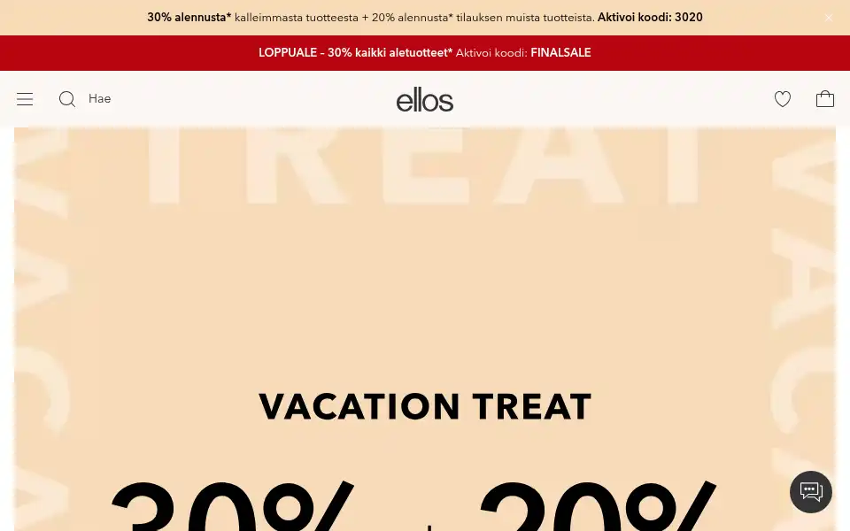Screenshot of ellos.fi
