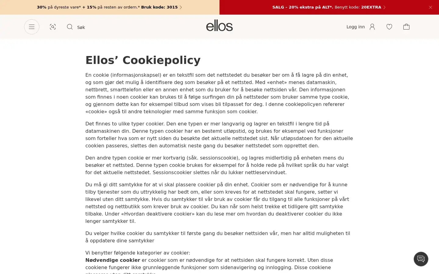 Screenshot of ellos.no