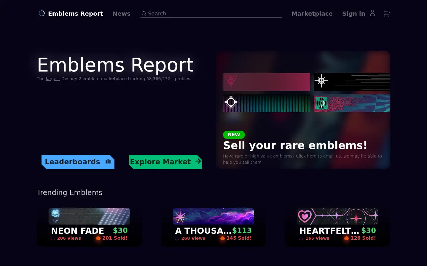 Screenshot of emblems.report