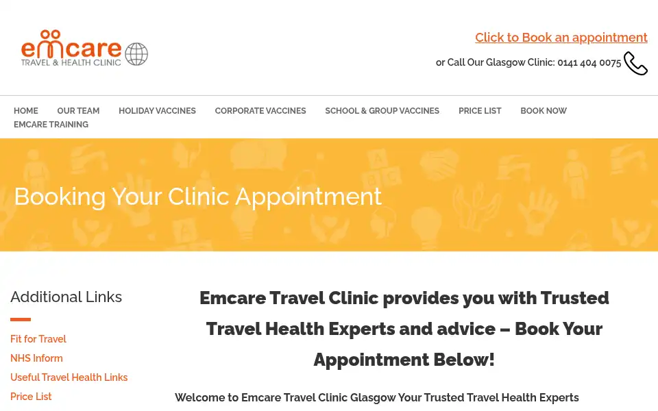Screenshot of emcaretravelclinic.co.uk