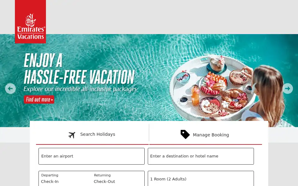 Screenshot of emiratesvacations.com