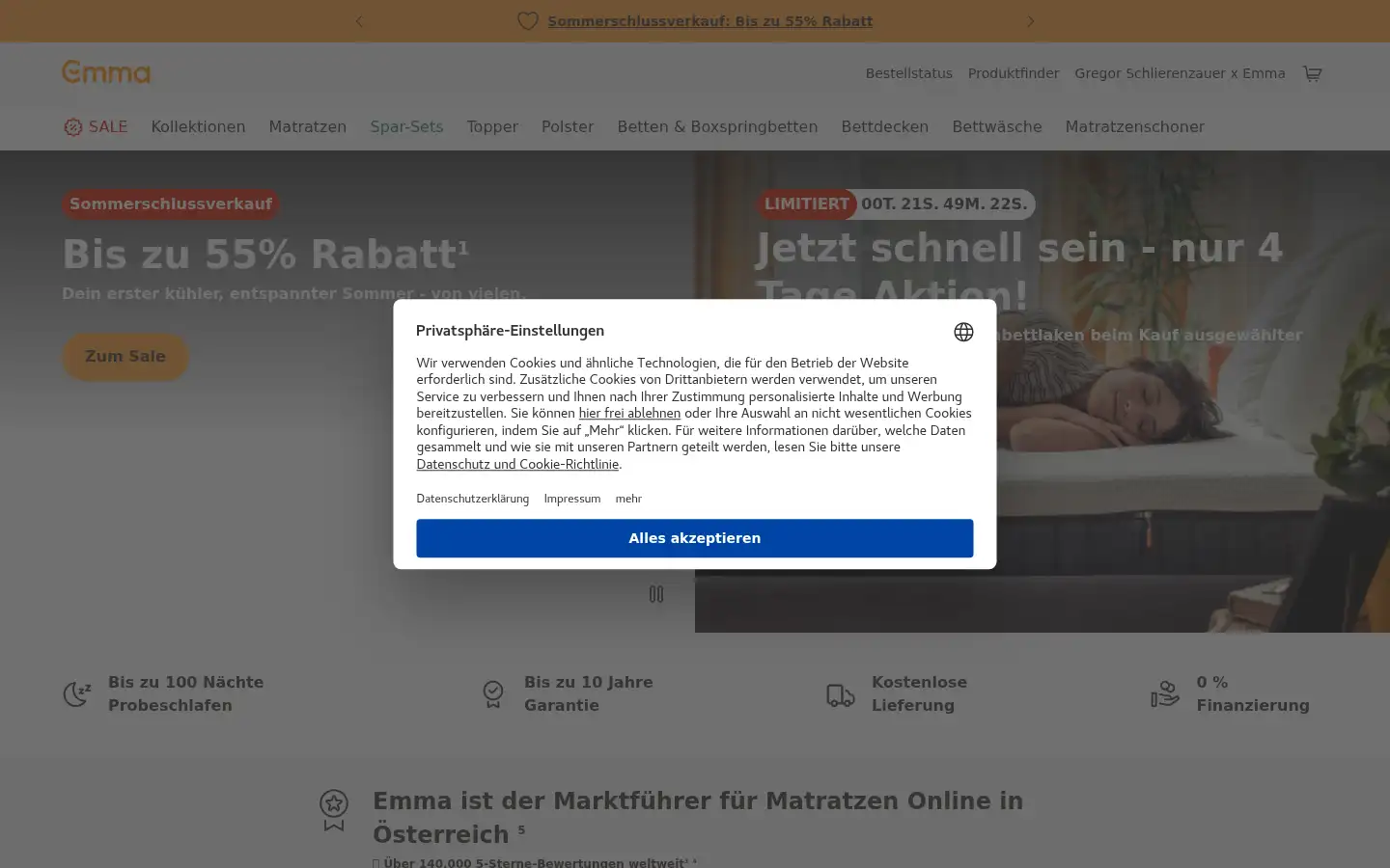 Screenshot of emma-matratze.at