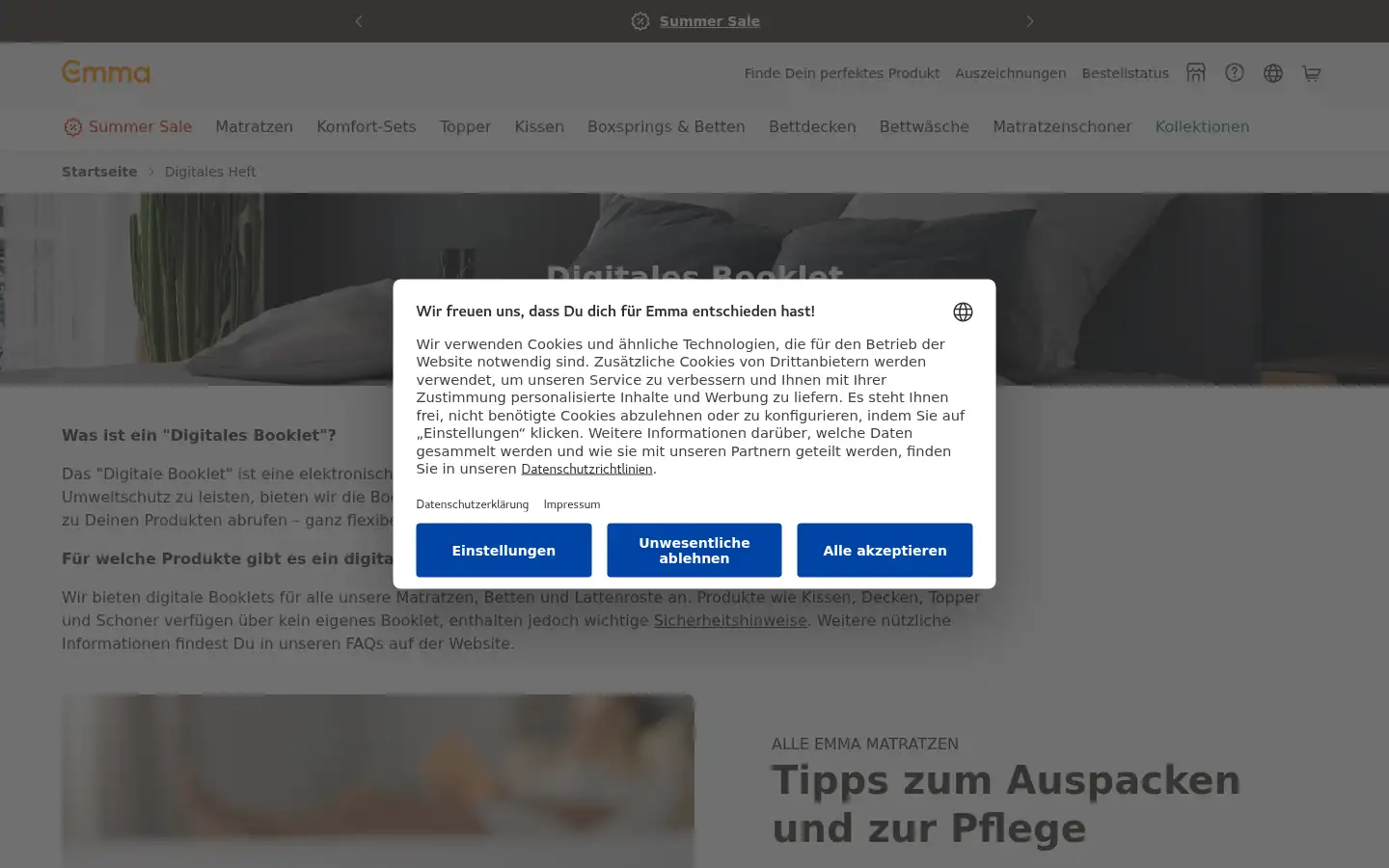 Screenshot of emma-sleep.ch