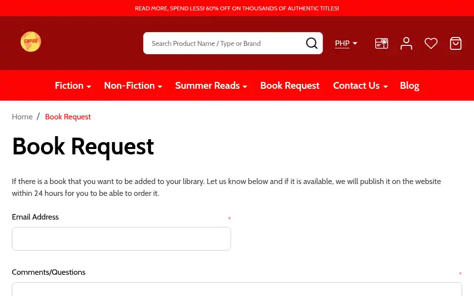 Screenshot of empirebookstore.org