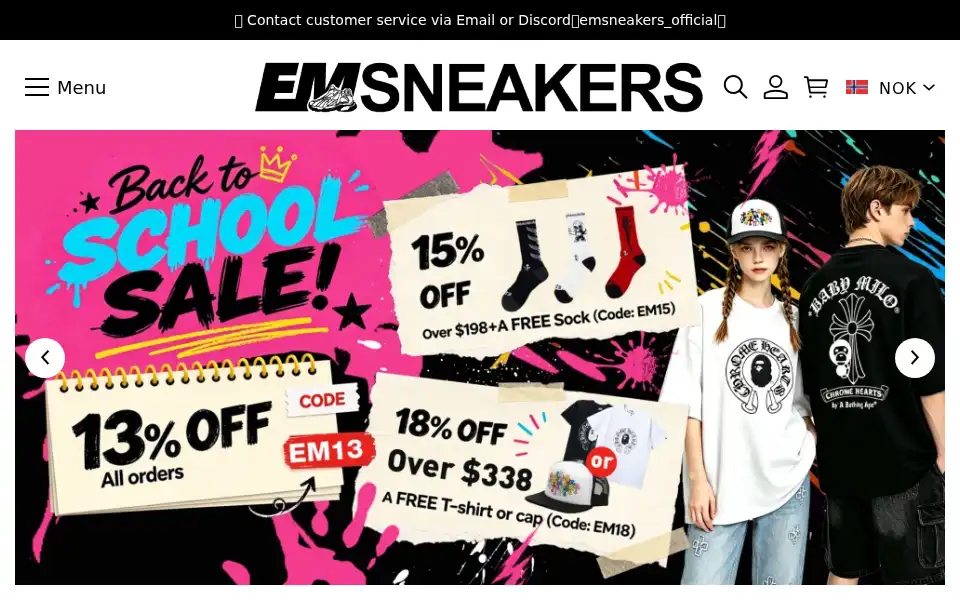 Screenshot of emsneakers.com