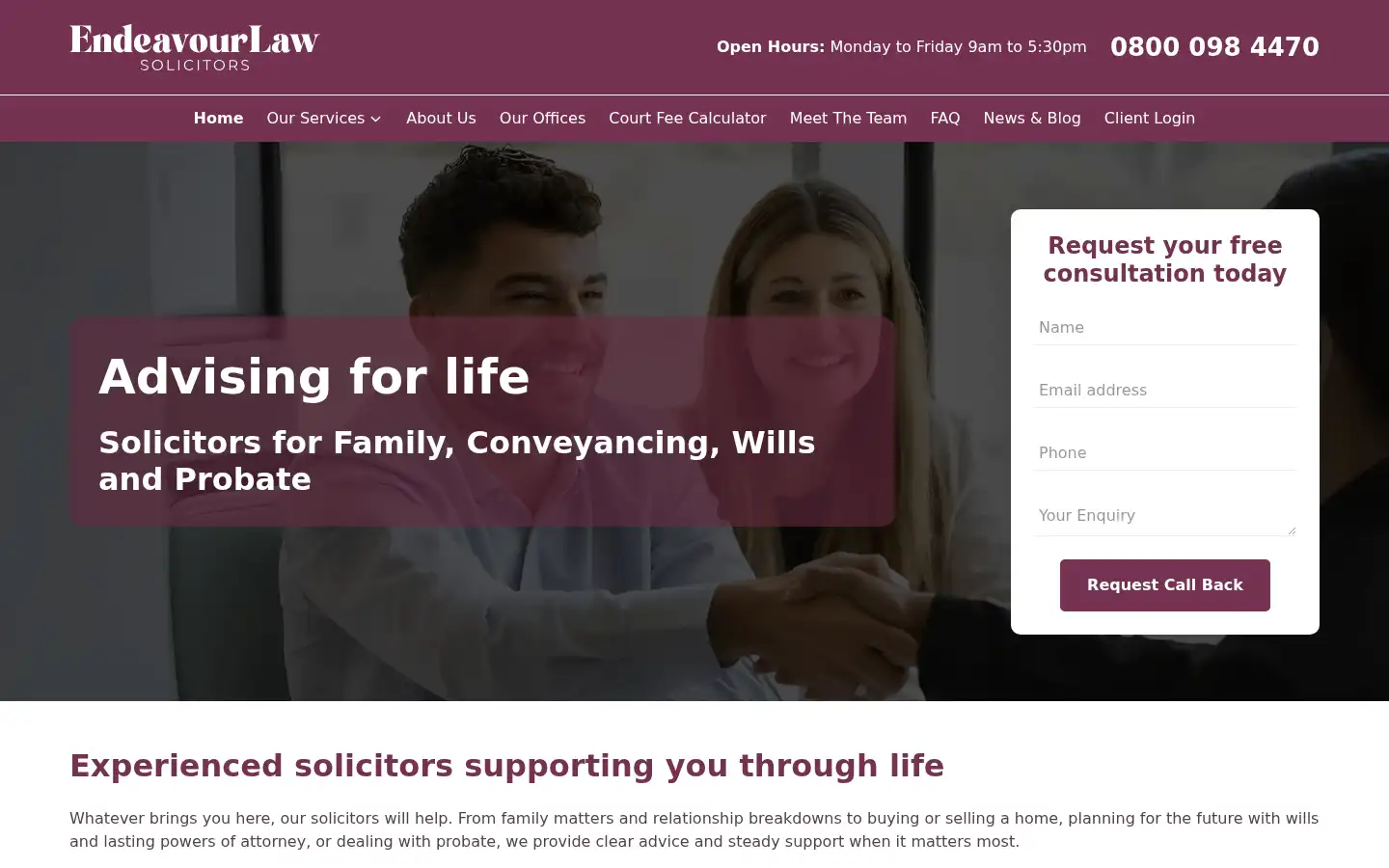 Screenshot of endeavour-law.co.uk
