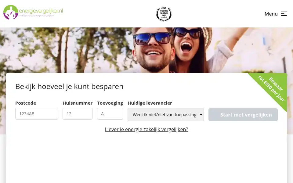 Screenshot of energievergelijker.nl