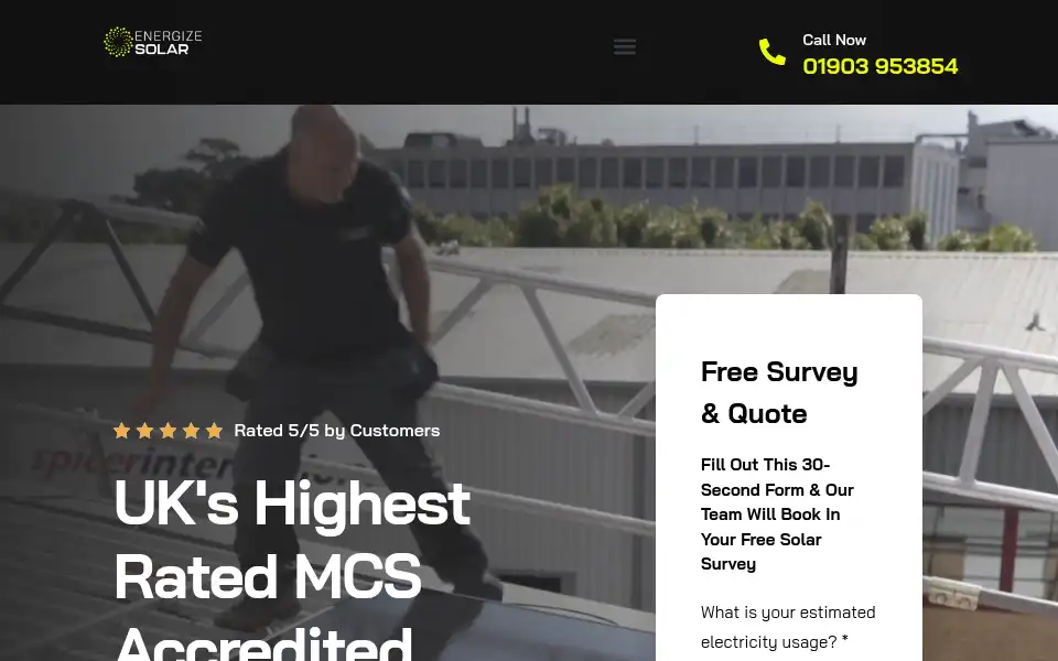 Screenshot of energize-solar.co.uk