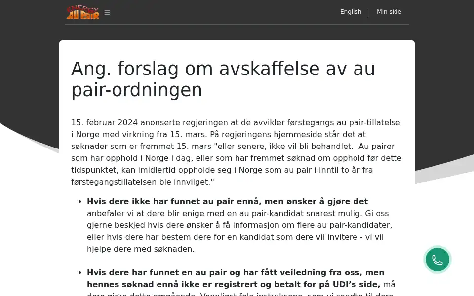 Screenshot of energyaupair.no
