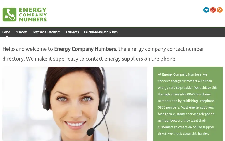 Screenshot of energycompanynumbers.co.uk