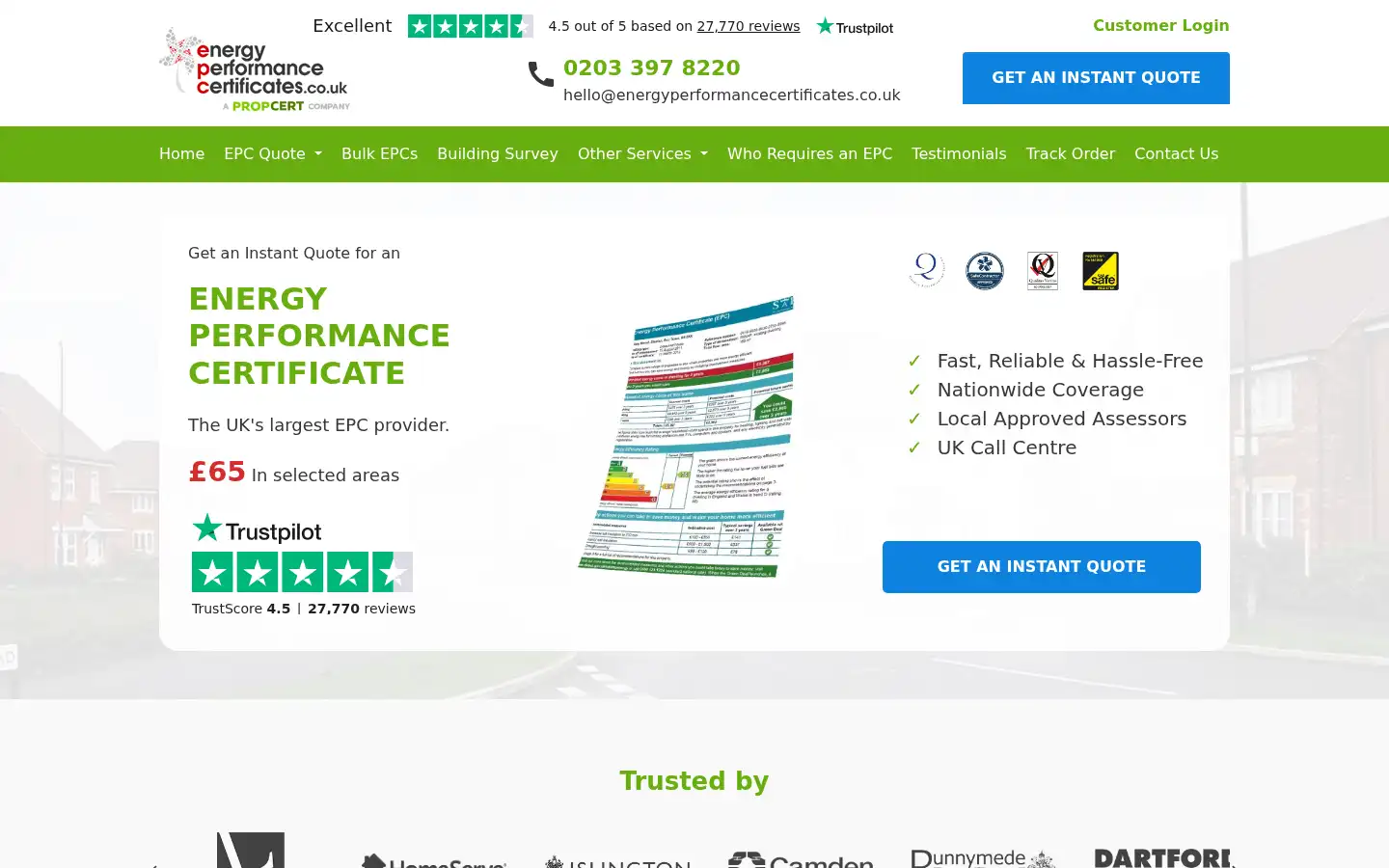 Screenshot of energyperformancecertificates.co.uk